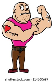 A man which have strong muscles & I love mom tattoo on his right arm