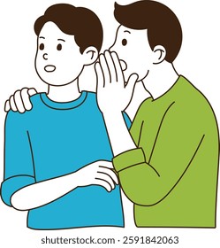 A man is whispering in his ear. minimal line art vector illustration. 