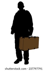 Man whit travel big suitcases on white background
