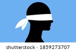 Man with a white blindfold. Silhouette of a blindfolded man. A symbol of ignorance, disbelief and distrust. Vector illustration in modern flat style.