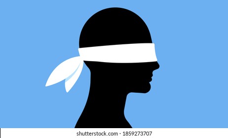 Man with a white blindfold. Silhouette of a blindfolded man. A symbol of ignorance, disbelief and distrust. Vector illustration in modern flat style.