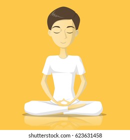 a man in white clothes meditate vector illustration