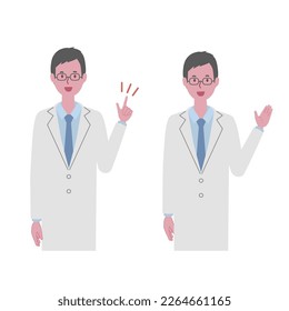 A man in a white coat (doctor or researcher) who points and guides