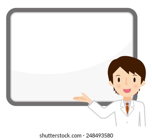 Man of white coat standing in front of the whiteboard
