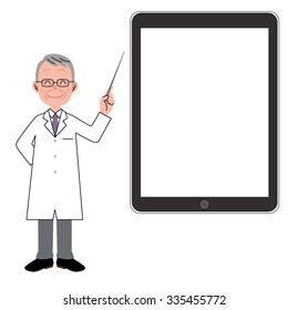 Man in a white coat and  tablet