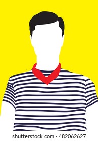 Man with white face ,vector cartoon character,vector illustration ,young boy with red scarf. Vector fashion illustration