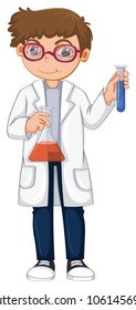 Man in white gown with two beakers illustration