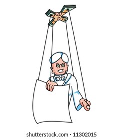 Man in white manipulated as a puppet (Vector)