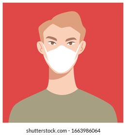 Man in white medical face mask. Coronavirus in World. Concept of coronavirus quarantine. COVID-19 (2019-nCoV)
