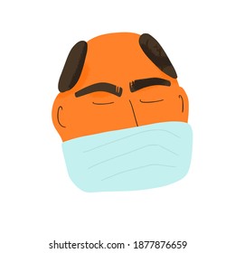 Man in white medical face mask icon. Flu protection. Patient in prevention mask. 2019-nCoV quarantine. Pandemic of coronavirus. Vector flat illustration.