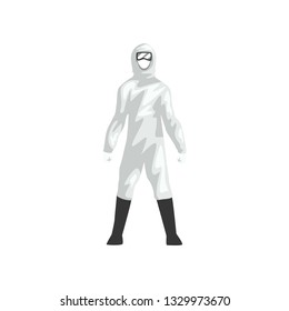 Man in White Protective Suit, Professional Safety Uniform Vector Illustration