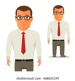 Man in White shirt with red tie Cartoon Character. Vector illustration