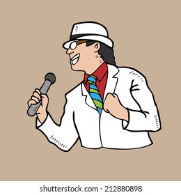 Man in white suit singing