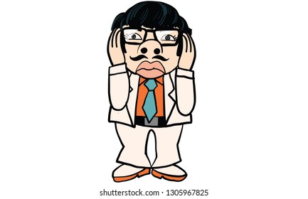 man in white suite closed his ears, vector