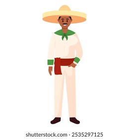 Homem de traje tradicional mexicano branco com sombrero, Vetor