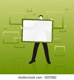 Man with whiteboard and squads background.