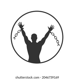 Man who became free. Graphic sign liberated man which broken chain. Freedom symbol. Vector illustration