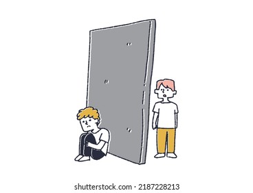 A man who builds a wall between himself and others Illustrations for each stage of mental recovery and treatment