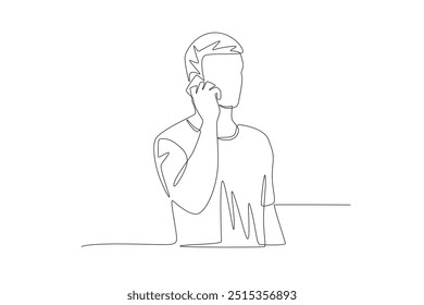 A man who is calling on a cellphone. Making phone calls concept one-line drawing