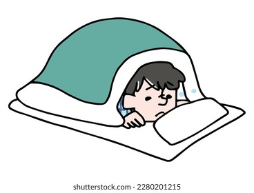  Ein Mann, der nicht aus seiner futon Illustration eines Mannes, der nicht aufstehen kann morgens