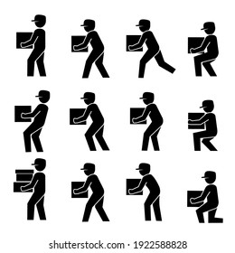 The man who carries the cargo box icons vector.