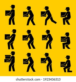 The man who carries the cargo box icons vector.