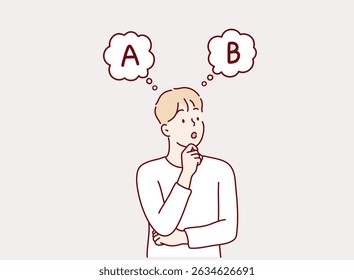 A man who chooses A or B.Hand drawn style vector design illustrations.