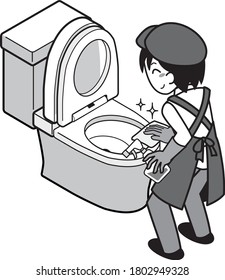 A man who is cleaning the toilet with detergent