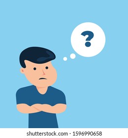 Man who are confused and ask questions. Easy to use tou your any media content. Vector illustration
