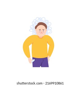 a man who is confused, dizzy, stressed or depressed because he ran out of money in his pants pocket. have no money or no income. Financial Problem. economy Crysis. character concept illustration