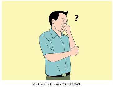 Un hombre que está considerando un problema. Estilo de diseño vectorial dibujado a mano.