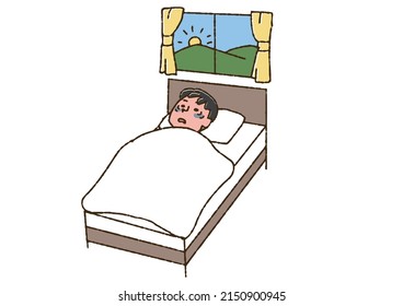 A man who couldn't sleep until morning, a comical handwritten person vector, a warm line drawing
