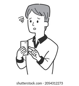 A man who is disappointed while operating a smartphone
