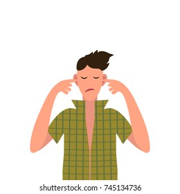 The man who does not want to hear anything. Concept vector illustration great for web-sites, books, magazines. Isolated on white.