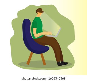 A man who is doing something with his laptop vector illustration