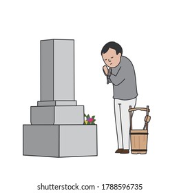The man who is doing a visit to a grave