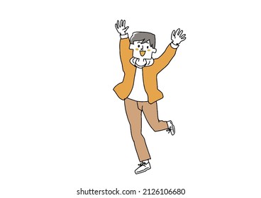 A man who embodies joy, a comical handwritten person illustration, a simple coloring on a vector line drawing, a white background