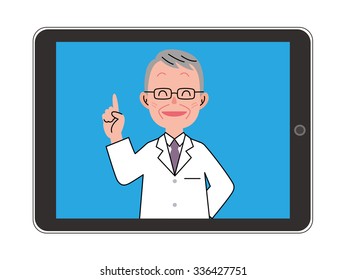 The man who explains by a tablet