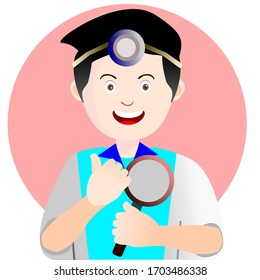 The man who was an explorer held a magnifying glass and had a headlamp.