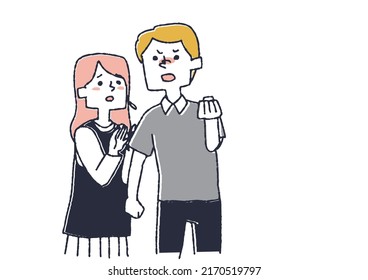 A man who expresses anger and a woman who calms down.
