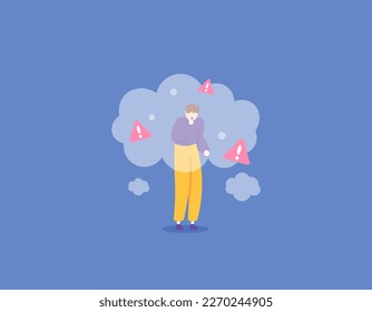 a man who feels congested and coughs from inhaling cigarette smoke. air pollution, motor vehicle fumes. toxic and dangerous for health. caution. illustration concept design. vector elements