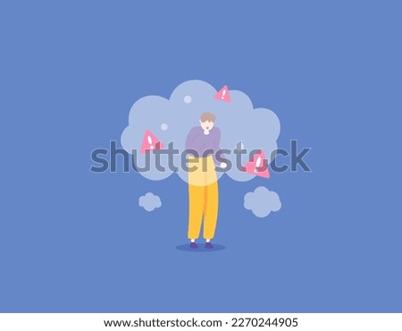 a man who feels congested and coughs from inhaling cigarette smoke. air pollution, motor vehicle fumes. toxic and dangerous for health. caution. illustration concept design. vector elements