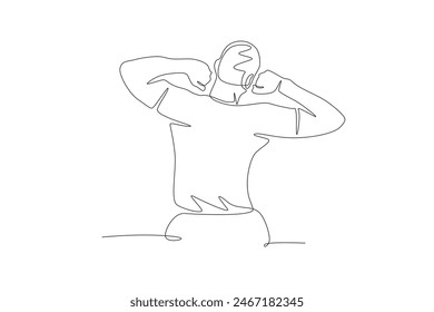 A man who feels refreshed when he wakes up. Waking up in the morning concept one-line drawing