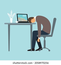 A man who fell asleep on a work table because of fatigue.vector,illustration