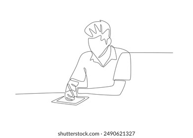 A man who focuses on doing school homework. Homework concept one-line drawing