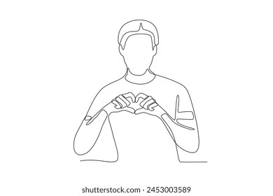 A man who forms love with two hands. Love concept one-line drawing