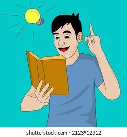 a man who is getting an idea after reading a book