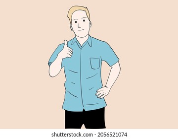Man who gives thumbs up. Hand drawn style vector design illustrations