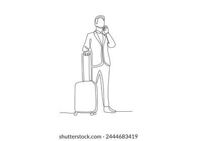 a man who is going on a business trip is calling.Business travel one-line drawing
