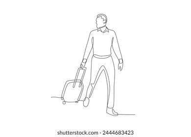 man who is going on a business trip is preparing to head to the flight route.Business travel one-line drawing